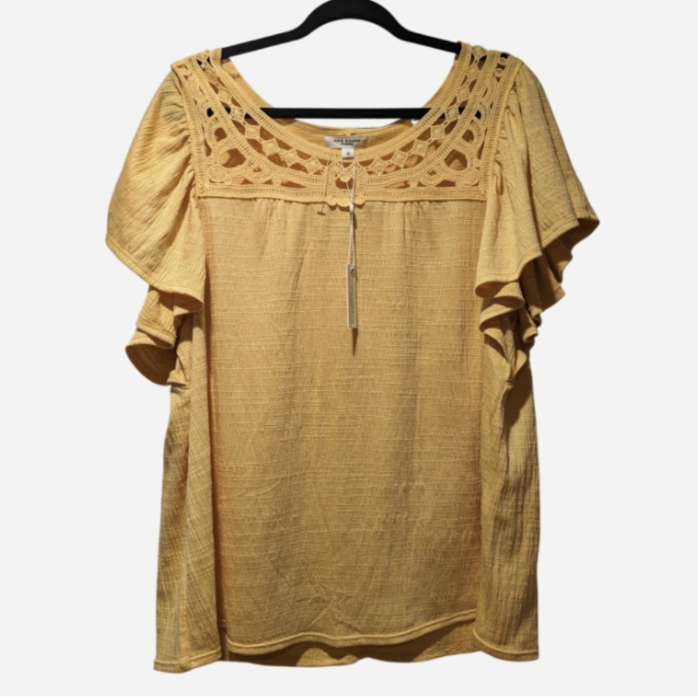 Yellow Crochet Detail Women's Top - Picture 2 of 9